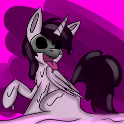 Size: 2325x2328 | Tagged: safe, artist:askhypnoswirl, imported from derpibooru, oc, oc only, alicorn, goo pony, original species, abstract background, alicorn oc, black sclera, mask, raised hoof, sitting, skull, tongue out