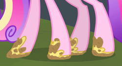 Size: 443x239 | Tagged: safe, artist:thedarkpony, edit, edited screencap, imported from derpibooru, screencap, princess cadance, alicorn, pony, female, hoof shoes, hooves, legs, mare, mud, mud edit, muddy, muddy shoes, pictures of legs, solo