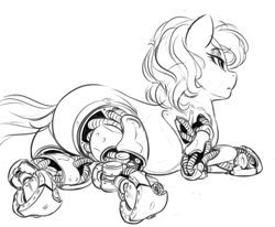 Size: 958x791 | Tagged: safe, artist:verulence, derpibooru exclusive, imported from derpibooru, cyborg, pony, monochrome