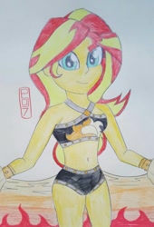 Size: 736x1084 | Tagged: safe, artist:dncsamsonart, artist:malevolentsamson, artist:psygcosis507, imported from derpibooru, sunset shimmer, equestria girls, equestria girls series, forgotten friendship, belly button, clothes, midriff, sarong, swimsuit