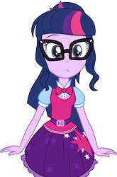 Size: 3000x4548 | Tagged: safe, artist:cloudy glow, artist:cloudyglow, imported from derpibooru, sci-twi, twilight sparkle, dance magic, equestria girls, spoiler:eqg specials, .ai available, adorkable, belt, bowtie, clothes, curious, cute, dork, female, glasses, looking at you, meganekko, ponytail, sci-twi outfits, simple background, skirt, solo, transparent background, twiabetes, vector