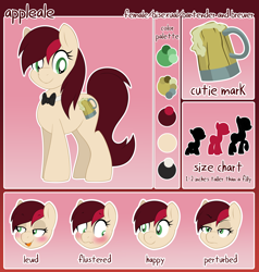 Size: 2114x2225 | Tagged: safe, artist:pearlyiridescence, imported from derpibooru, oc, oc only, oc:appleale, earth pony, pony, blushing, bowtie, female, mare, reference sheet, size chart, size comparison, solo