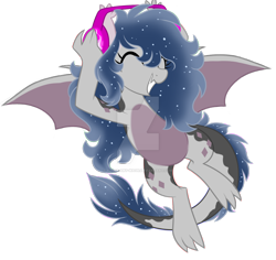 Size: 1024x966 | Tagged: safe, artist:azure-art-wave, imported from derpibooru, oc, oc only, oc:incandescence, dracony, hybrid, female, headphones, simple background, solo, transparent background, watermark