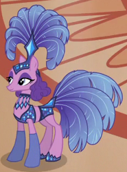 Size: 232x313 | Tagged: safe, imported from derpibooru, screencap, sapphire sequins, earth pony, pony, viva las pegasus, background pony, burlesque, clothes, costume, cropped, female, mare, show mares, showgirl, solo