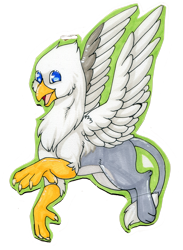 Size: 724x987 | Tagged: safe, artist:fluffytomo, imported from derpibooru, oc, oc only, oc:der, griffon, badge, flying, male, simple background, solo, transparent background