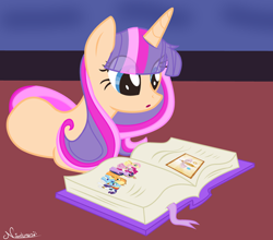 Size: 400x352 | Tagged: safe, artist:nini-the-angel-kitty, imported from derpibooru, applejack, fluttershy, pinkie pie, rainbow dash, rarity, twilight sparkle, oc, oc:destiny sparkle, pony, unicorn, base used, book, female, magical lesbian spawn, mane six, mare, offspring, parent:fluttershy, parent:twilight sparkle, parents:twishy, prone, solo focus