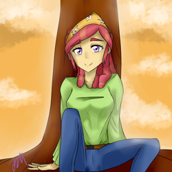 Size: 1500x1500 | Tagged: safe, artist:jaybeaniemags, imported from derpibooru, tree hugger, human, female, humanized, solo, tree