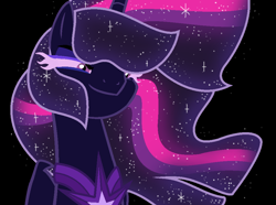 Size: 960x716 | Tagged: safe, artist:lymamynsay11, imported from derpibooru, twilight sparkle, pony, black background, equestria girls ponified, ethereal mane, galaxy mane, midnight sparkle, ponified, simple background