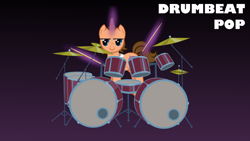 Size: 1920x1080 | Tagged: safe, artist:grapefruitface1, imported from derpibooru, oc, oc only, oc:drumbeat pop, pony creator, drum kit, drums, drumsticks, glowing horn, music, musical instrument, phil collins, show accurate, solo, wallpaper