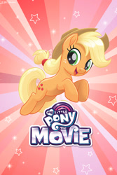 Size: 640x960 | Tagged: safe, imported from derpibooru, applejack, my little pony: the movie, female, my little pony logo, phone wallpaper, solo, sunburst background, wallpaper