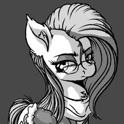 Size: 1024x1024 | Tagged: safe, artist:witchtaunter, imported from derpibooru, pinkie pie, earth pony, pony, clothes, female, glasses, mare, monochrome, pinkamena diane pie, scarf, sketch, solo, wip