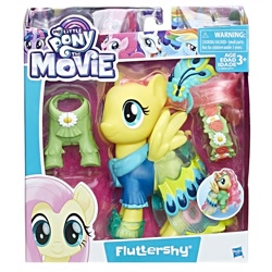 Size: 1500x1500 | Tagged: safe, imported from derpibooru, fluttershy, my little pony: the movie, box, clothes, dress, fashion style, irl, official, photo, shoes, simple background, toy, white background