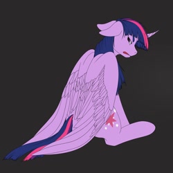 Size: 1024x1024 | Tagged: safe, artist:evakulisreal, imported from derpibooru, twilight sparkle, twilight sparkle (alicorn), alicorn, pony, annoyed, female, looking back, mare, rear view, simple background, sitting, solo, transparent background, unamused