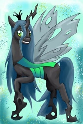 Size: 1366x2032 | Tagged: safe, artist:nerdward, imported from derpibooru, queen chrysalis, changeling, changeling queen, crown, female, jewelry, regalia, smiling, solo