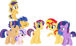 Size: 1251x756 | Tagged: safe, artist:emabases, imported from derpibooru, flash sentry, sunset shimmer, twilight sparkle, bisexual, family, female, flashimmer, flashlightshimmer, lesbian, male, offspring, parent:flash sentry, parent:sunset shimmer, parent:twilight sparkle, parents:flashimmer, parents:flashlight, polyamory, shipping, straight, sunsetsparkle