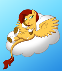 Size: 867x1000 | Tagged: safe, artist:empyu, imported from derpibooru, oc, oc only, oc:white fire, pony, cloud, leonine tail, solo