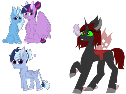 Size: 1600x1200 | Tagged: safe, artist:sagittariuszodiac, imported from derpibooru, trixie, twilight sparkle, oc, oc:bellatrix, oc:gevirah, alicorn, butterfly, hybrid, cloven hooves, female, interspecies offspring, leonine tail, lesbian, magical lesbian spawn, next generation, offspring, parent:king sombra, parent:queen chrysalis, parent:trixie, parent:twilight sparkle, parents:chrysombra, parents:twixie, shipping, sombra eyes, twilight sparkle (alicorn), twixie, unshorn fetlocks