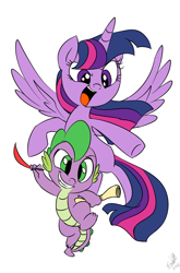 Size: 800x1214 | Tagged: safe, artist:emositecc, imported from derpibooru, spike, twilight sparkle, alicorn, dragon, pony, quill, scroll, simple background, twilight sparkle (alicorn), white background