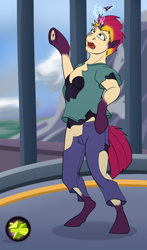 Size: 1322x2242 | Tagged: safe, artist:tf-sential, deleted from derpibooru, imported from derpibooru, tempest shadow, human, my little pony: the movie, broken horn, clothes, female, human to pony, mare, obsidian orb, solo, torn clothes, transformation, transformation sequence, transgender transformation