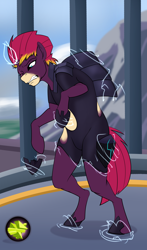 Size: 1322x2242 | Tagged: safe, artist:tf-sential, deleted from derpibooru, imported from derpibooru, tempest shadow, human, my little pony: the movie, armor, clothes, eye scar, female, human to pony, magic, mare, obsidian orb, scar, shoes, solo, transformation, transformation sequence, transgender transformation