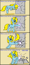 Size: 504x1108 | Tagged: source needed, safe, artist:pencil bolt, imported from derpibooru, oc, oc only, oc:betterry, pony, comic:destroy wall, butt, female, hooves, kick, mare, plot, short comic, theponyfuture, wall