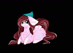 Size: 1777x1284 | Tagged: safe, artist:little-sketches, artist:php146, imported from derpibooru, oc, oc only, bat pony, pony, bandana, bat pony oc, black background, female, floppy ears, mare, prone, simple background, smiling, solo