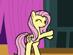 Size: 512x384 | Tagged: safe, artist:astevenamedwolf, color edit, colorist:thepristineeye, edit, imported from derpibooru, fluttershy, pegasus, pony, animated, bipedal, colored, cute, dancing, eyes closed, female, flipnote, flipnote studio, folded wings, frame by frame, gif, hoofy-kicks, mare, shyabetes, smiling, solo, wings