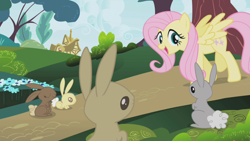 Size: 1280x720 | Tagged: safe, imported from derpibooru, screencap, fluttershy, pegasus, pony, rabbit, applebuck season, animal, female, mare, path