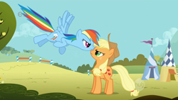 Size: 1920x1080 | Tagged: safe, imported from derpibooru, screencap, applejack, rainbow dash, fall weather friends