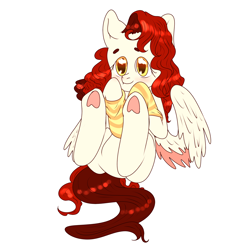 Size: 2000x2000 | Tagged: safe, artist:martenmartes, imported from derpibooru, oc, oc only, oc:velvet skies, pegasus, pony, clothes, female, on back, socks, solo, spread wings, striped socks, wings