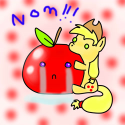 Size: 3600x3600 | Tagged: safe, artist:spice5400, imported from derpibooru, applejack, earth pony, pony, apple, crying, female, food, mare, that pony sure does love apples