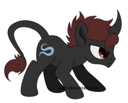 Size: 600x485 | Tagged: safe, artist:seiani, imported from derpibooru, oc, oc only, oc:worm watcher, pony, unicorn, curved horn, leonine tail, male, simple background, solo, stallion, transparent background, watermark