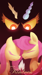 Size: 2160x3840 | Tagged: safe, artist:opticspectrum, imported from derpibooru, discord, fluttershy, pegasus, pony, butterscotch, eris, eyes closed, female, male, mare, rule 63, self ponidox, stallion