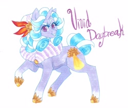 Size: 4774x4032 | Tagged: safe, artist:frozensoulpony, imported from derpibooru, oc, oc only, oc:vivid daybreak, pony, unicorn, absurd resolution, female, mare, offspring, parent:donut joe, parent:trixie, solo, traditional art