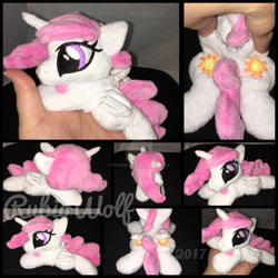 Size: 1600x1600 | Tagged: safe, artist:rubiowolf, imported from derpibooru, princess celestia, alicorn, pony, beanie (plushie), female, folded wings, hand, irl, mare, photo, pink-mane celestia, plushie, solo, tongue out