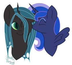 Size: 1024x935 | Tagged: safe, artist:amellia-rose, imported from derpibooru, princess luna, queen chrysalis, alicorn, changeling, changeling queen, chrysaluna, female, lesbian, shipping