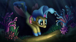 Size: 4096x2304 | Tagged: safe, artist:nightpaint12, imported from derpibooru, princess skystar, seapony (g4), my little pony: the movie, coral, female, seashell, seaweed, shell, solo, underwater