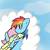Size: 1024x1024 | Tagged: safe, artist:icy wind, artist:icywindthepony, imported from derpibooru, fluttershy, rainbow dash, cloud, cute, female, flutterdash, hug, lesbian, shipping
