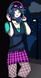 Size: 3500x6616 | Tagged: safe, artist:takrontoxicity, imported from derpibooru, dj pon-3, vinyl scratch, equestria girls, absurd resolution, belt, breasts, cleavage, clothes, cute, female, fishnets, glasses, night, pantyhose, plaid, plaid skirt, skirt, solo, stars, sunglasses