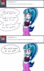 Size: 1000x1600 | Tagged: safe, artist:jake heritagu, imported from derpibooru, sonata dusk, comic:aria's archives, equestria girls, belly button, blushing, clothes, comic, gold digger, midriff