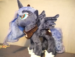 Size: 3648x2736 | Tagged: safe, artist:millermademares, imported from derpibooru, princess luna, alicorn, pony, female, irl, jewelry, mare, photo, plushie, regalia, solo, spread wings, wings