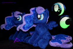 Size: 1024x683 | Tagged: safe, artist:kiashone, imported from derpibooru, princess luna, alicorn, pony, female, filly, filly luna, irl, missing accessory, photo, plushie, sitting, solo, spread wings, wings, woona, younger