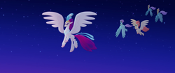 Size: 1920x804 | Tagged: safe, imported from derpibooru, screencap, haven bay, queen novo, salina blue, stratus skyranger, classical hippogriff, hippogriff, my little pony: the movie, feathered fetlocks, flying, rainbow (song)