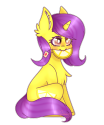 Size: 2401x2892 | Tagged: safe, artist:honeybbear, imported from derpibooru, oc, oc only, oc:lemontwist, pony, unicorn, chibi, female, food, heart, high res, lemon, mare, mouth hold, nom, simple background, sitting, solo, transparent background