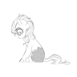 Size: 1000x1000 | Tagged: safe, artist:royalwolf1111, imported from derpibooru, oc, oc only, oc:obsidian shade, earth pony, pony, cute, freckles, monochrome, sitting, sketch