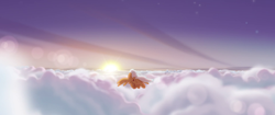 Size: 1920x804 | Tagged: safe, imported from derpibooru, screencap, pegasus, pony, my little pony: the movie, cloud, flying, rear view, solo, sun, sunrise, unnamed character, unnamed pony