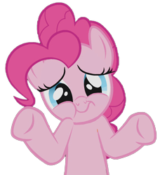 Size: 500x549 | Tagged: safe, imported from derpibooru, pinkie pie, pony, female, official, shrug, simple background, solo, transparent background