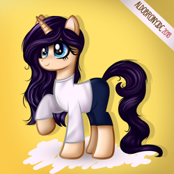 Size: 3500x3500 | Tagged: safe, artist:aldobronyjdc, imported from derpibooru, oc, oc only, oc:melody verve, pony, unicorn, clothes, one hoof raised, pants, raised hoof, solo