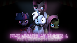 Size: 3840x2160 | Tagged: safe, artist:jollyoldcinema, imported from derpibooru, fluttershy, pinkie pie, twilight sparkle, oc, oc:blacklightsorane, 3d, animated in description, five nights at freddy's, five nights at pinkie's, source filmmaker, video