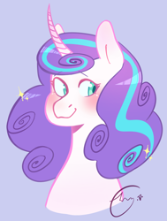 Size: 806x1068 | Tagged: safe, artist:johnathan-leviathan, imported from derpibooru, princess flurry heart, alicorn, pony, :3, blushing, bust, female, older, older flurry heart, simple background, smiling, solo, sparkles